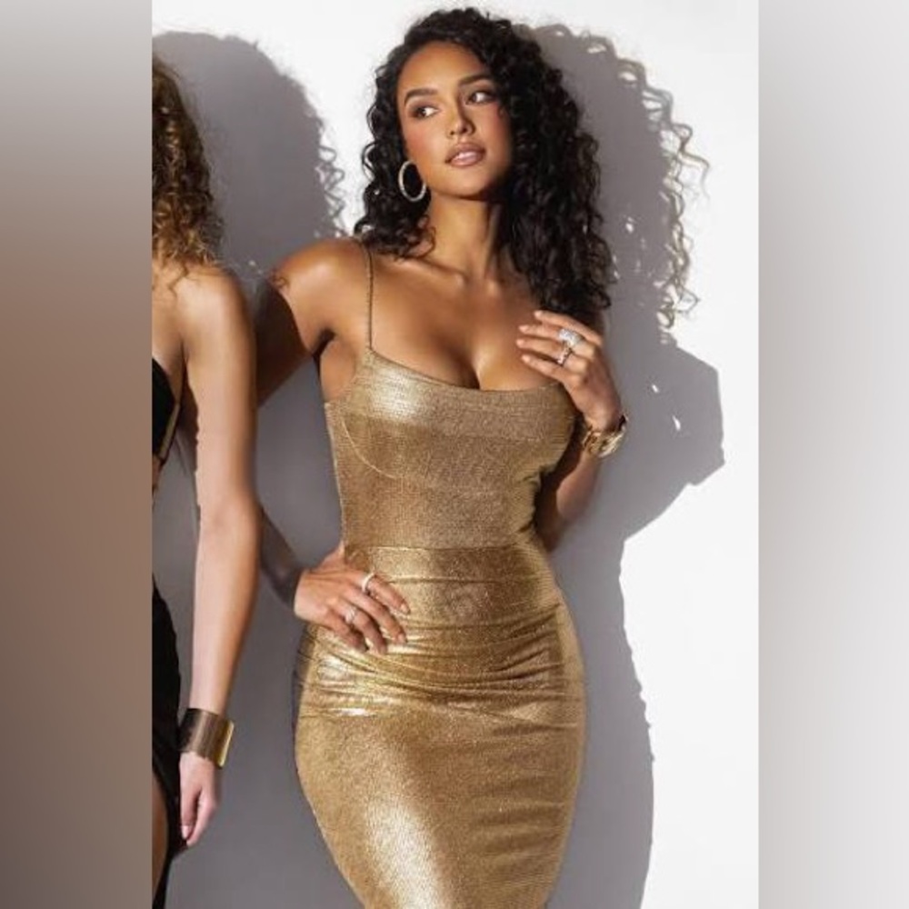 Gold Rubi Cowl Neck Cocktail Dress - Picture 4 of 10